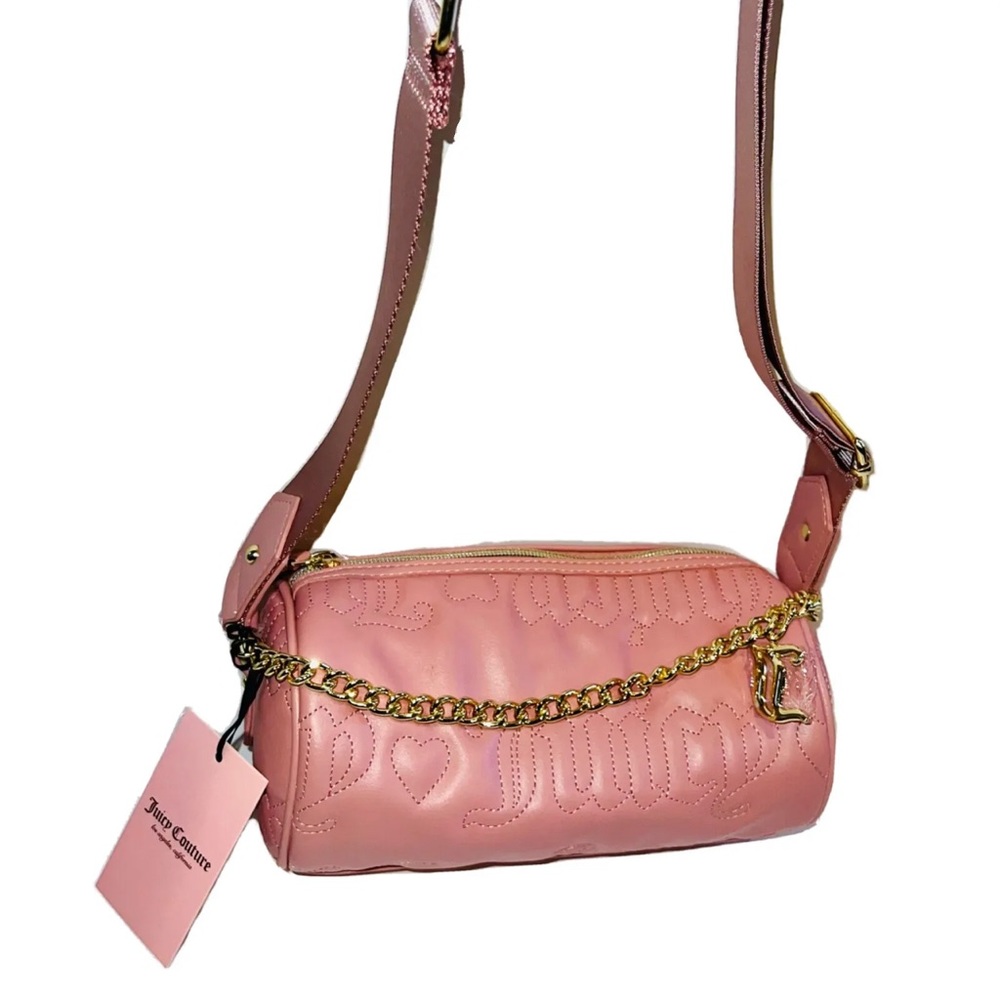 New Pink Juicy Couture Purse Barrel Bag Quilted Taffy Puff Roll Crossbody